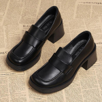 Mood mustad paksu p&otilde;hjaga v&auml;ikesed nahast kingad naiste retro inglise stiilis mitmek&uuml;lgsed Jk vormijalatsid Naiste &uuml;mara varba kandiga kingad 8.5