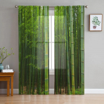 Bamboo Forest Rohelised l&auml;bipaistvad kardinad Elutoa aken T&uuml;llkardinad Magamistoa K&ouml;&ouml;gi jaoks Kodukaunistus Voile kardinad W135 x H245cm x2&Rod Pocket