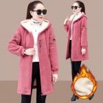 Lamba fliisist kampsun jakk Talvine pluss sametist paksendatud naisteriided vabaaja vaba mood Keskmise pikkusega soe jakk S roosa