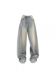 Vintage L&otilde;dvad Sinised Teksap&uuml;ksid Naistele Harajuku K&otilde;rge V&ouml;&ouml;koht Denim P&uuml;ksid Naiste Retro Mood Esteetika Laiad P&uuml;ksid L helesinine v&auml;rv