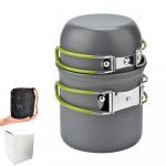 Kaasaskantav matkakomplekt v&auml;litingimustes kasutamiseks, mini gaasipliit, pott, pann, toiduvalmistamiskomplekt, matkamine looduses, reisimine, piknik, toiduvalmistamispott. roheline