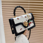 Moodne kirsiprindiga &uuml;lemise k&auml;epidemega kott daamidele, armas &otilde;lakott, luksusliku kaubam&auml;rgiga v&auml;ike ruudukujuline kott naistele, kvaliteetne &otilde;lakott 20x7x13cm must