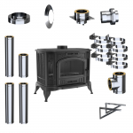 Eraldiseisev kaminapliit KRATKI Koza K9 10kW &Oslash;150 V&auml;line korstnakomplekt must