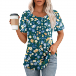 Naiste mood tr&uuml;kiga vabaaja plisseeritud &uuml;mara kaelusega l&uuml;hikeste varrukatega T-s&auml;rk topp XXXL