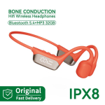 T&auml;iendused Bluetooth 5.4 Bone Conduction juhtmeta k&otilde;rvaklapid 30 meetri s&uuml;gavus IPX8 veekindlad ujumispeakomplektid 32 GB RAM MP3-m&auml;ngija oranžpunane