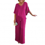 Naiste suvised kaheosalised r&otilde;ivad V-kaelusega ebaregulaarse kihiga &uuml;laosaga laia s&auml;&auml;rega p&uuml;kste komplekt vabaaja avar salongi&uuml;likond XL roosa punane v&auml;rv