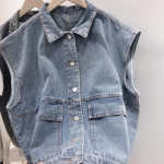 Retro Washed Denim Vest: BF Style Sleeveless Waistcoat for Women XL