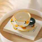 Armas K&auml;sitsi Maalitud Kohvitass Alustassiga Ebakorrap&auml;rane Lill Pilv Sinine Taevas Loov Hommikus&ouml;&ouml;gi Piima Tee Kruus Kinkekomplekt K&auml;sitsi Valmistatud Jook 180ml oranž