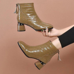 Naiste poolsaapad Pu-nahast paks k&otilde;rge kontsaga l&uuml;hikesed saapad Talvised lukuga ruudukujulised jalan&otilde;ud Naiste naiste kingad platvormsaapad 41 parkkoor