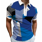 Meeste mitme triibulise mustriga veniv slim l&uuml;hikeste varrukatega lukuga POLO s&auml;rk T-s&auml;rk Top S must