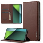 Redmi Note 11 12 13 14 Pro 4G 5G Nahast Rahakott-&uuml;mbris Stendiga Telefoni Kate 4 XiaoMi Kukkumisevastane Klappkaas Kaardipesa Tagakaas Redmi Note 12 Pro 4G pruun