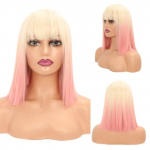 Naiste S&uuml;nteetiline Sirge L&uuml;hike Bob Parukas Tukkidega Sinine Kuldne Punane Must Valge Lilla Roheline Pruun Cosplay Parukas Naine 14inches