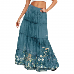 Women's printed elastic waist loose hem long skirt XL
