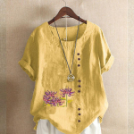 Naiste mood lilleprindiga &uuml;mara kaelusega l&uuml;hikeste varrukatega T-s&auml;rk Vabaaja puuvillane linane graafiline s&auml;rk Vabaaja l&otilde;ikega suvine pluus Topid Pluss suurus 3XL sinine