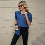 Naiste mood vabaaja suvekevadine &uuml;hev&auml;rviline printimine l&uuml;hikeste varrukatega POLO kaelusega pluusid ja s&auml;rgid L sinine