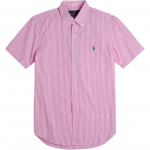Polo Ralph Lauren Ss24 Hobuse logo tikitud triibuline puuvillane popliin l&uuml;hikeste varrukatega s&auml;rk Meeste s&auml;rgid Roosa 710843662-003 XXL