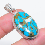 Natural Copper Blue Turquoise 925 Sterling Silver Jewelry Pendant 1.81 g4l27