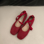 Moodsad kevadised naiste madalad kingad ruudukujulise ninaga Naiste vabaaja &uuml;hev&auml;rvilised pehme tallaga Mary Jane kingad ristuva rihmaga ballet kingad 35 punane