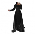 Litrikestega l&auml;bikumavast v&otilde;rkkangast pikkade varrukatega maksikleit naistele, voolav s&auml;delev A-l&otilde;ikeline pikk kleit, pidulik kokteili&otilde;htukleit S must