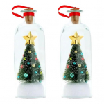 Yousheng Christmas Tree Message in A Bottle Recordable Voice Message Bottle Ornament with Playback Cork Greeting Glass Bottle with Snowy Scene Xmas 2pcs roheline