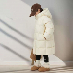 Talv 2025 Laste paksenenud puuvillane jakk - Soe sulejope, Korea stiilis pikk moekas riietus poistele ja t&uuml;drukutele 150 cm mustjasvalge