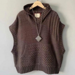 Vest, laiade &otilde;lgadega, keerdunud punutud, kapuutsiga kootud vest, naiste s&uuml;gis- ja talvekorea vabaaja suured taskud XXXXXL kohv