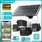 OKAM PRO 15W V&auml;line P&auml;ikesekaamera 3-objektiiviga HD 15MP IP66 Veekindel 12000mAh Aku 4G SIM Kaamera Automaatne J&auml;lgimine &Ouml;ise N&auml;gemisega Camera
