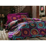 Parure de lit - 1 housse de couette 220 x 240 cm + 2 taies d'oreiller 60 x 60 cm - 100% coton renforc&eacute; - Fuchsia kollane