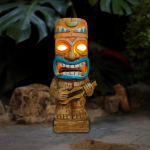 Tiki totemikujundus Hawaii peoks, p&auml;ikeseenergial t&ouml;&ouml;tavad tiki-tuled v&auml;litingimustes, tagahoovi kujud, troopiline sisekujundus, aiakujud v&auml;literrassile