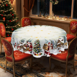 1 tk J&otilde;ulude &uuml;mmargused ja ristk&uuml;likukujulised laudlinad, saadaval erinevates suurustes, Lumine j&otilde;ulukinkide muster, Peodekoratsioon, Laudlinad, J&otilde;ulu Round (152)Cm