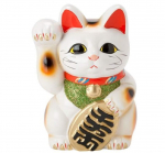 Valge ovaalne paremak&auml;eline Tokoname keraamika kass, 6, Maneki-neko (Kutsuv Kass) - valge