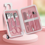 gracienorm - Set of 12: Stainless Steel Manicure Kit + Nail File + Nose Hair Cutter + Earpick + Tweezers + Blackhead Remover (Various Designs) Set Of 12 - Pink