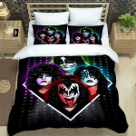 Kiss Band tekikate 3D-tr&uuml;kiga Kiss Band Rock voodipesukomplekt Aastaringselt tekkikate ja padjap&uuml;&uuml;rid &Uuml;ksik Kahekohaline Queen EU Single(135*200cm)3pcs