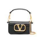 Valentino Loc&ograve; Kuldne V-logo Eemaldatav libisev kett Vasikanahast Baguette kott Crossbody &otilde;lakott Mini Naiste kotid Must W2P0Z28ZXL0NO Box(Basic Set+Box)