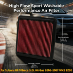 for Subaru B9 Tribeca 3.0L H6 Gas 2006-2007 WXE EZ30 High Flow Sport Washable Air Filter 33-2304 OEM:16546AA090 222mm X 217mm