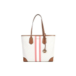 Michael Kors MK Eva Monogrammi Logoga Triibuline V&auml;rviplokk L&otilde;uendist T&ouml;&ouml;kotta Kott Naiste kott Vanilla-White Rose-Pink 30T9GV0T7B-986 Basic Set (Bag+Dust Bag)