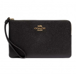 Coach Corner Zip Wristlet 20 metallist logoga t&otilde;mblukuga Crossgrain nahast Naiste randmekott Kuldne Must CV395-IMBLK Basic Set (Bag+Dust Bag)