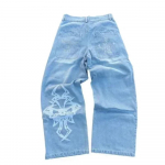 RogueWave Streetwear teksad Y2K Retro Hip Hop tikitud kottis teksad Retro mustad p&uuml;ksid meestele ja naistele uued k&otilde;rge v&ouml;&ouml;kohaga laiad p&uuml;ksid S