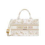 DIOR BookTote Liblika T&auml;htkuju Mustriga Tikitud Tassikott Tassikott Ostukott &Otilde;lakott Risti-keha K&auml;ekott Mini Naiste Beež ja Valge valge