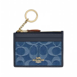 COACH 11 lukuga kinnitus, kangas ja split-lehm nahk ning plastik, kaardihoidja, mini, unisex paaristiil, indigosinine indigo sinine
