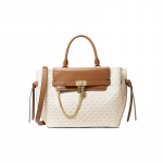 MICHAEL KORS k&auml;ekott Nouveau Hamilton Presbyopia k&otilde;ikjal v&auml;rviplokkidega s&auml;ga koti ketiga logo suur mahutavus pendelr&auml;ndaja puuvillane crossbody kott suur suurus valge