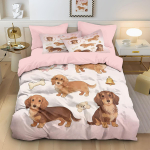 3 tk armsa taksikoera loomaprindiga s&uuml;damikuta tekikottide komplekt, mitme suurusega voodipesu kaunistus, masinpestav 135 &times; 200cm&set