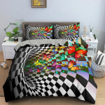 3D abstrakne tekikott Kuningas Kuninganna Suurus V&auml;rviline lainepealne voodipesukomplekt Ps&uuml;hhedeelne geomeetriline pehme tekkikate koos padjap&uuml;&uuml;ri(de)ga EU single(135x200cm)