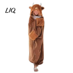 Suur Kantav Tekk Halloweeni Tekk-Huppa, Mugav Kapuutsiga &Scaron;oti Lehmakleit, Pehme Kerge Fliisist Keep Pl&uuml;&uuml;sist Laiskloom Must Kassikleit Naistele Koju One Size B brown