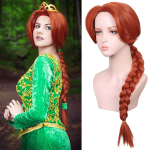 S&uuml;nteetiline pikk punakaspruun punutisega parukas naistele, Fiona parukas printsesspunakaspruun filmiparukas Halloweeni kost&uuml;&uuml;mi Cosplay peo jaoks green