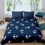 Tumesinine mereteemaline voodipesukomplekt Ookeani ankrukaunistusega tekikott Meremehe piraadi kapteni mere seiklus voodikate lastele poistele EU Single 135*200cm/53x79in 3pcs