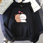 Multikas panda Bubu ja Dudu Naiste suuremate suuruste kapuutsiga pusa Kawaii Harajuku &uuml;mmarguse kaelusega Harajuku unisex tr&uuml;kitud riided topid XL black