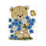 Preprinted Bear Flowers Cross Stitch Kit Hand Needle crafts 17 x 21cm 14CT as described
