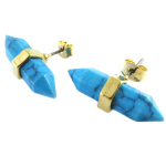 7bis [Q1401] - Boucles artisanales 'Boho' turquoise dor&eacute; - 25x8 mm t&uuml;rkiissinine