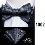 Barry.Wang Meeste Kikilips Hanky ​​Mansetin&ouml;&ouml;bid Teel Must Siid Liblikas Lips Pulmaballikomplekt LH-1002